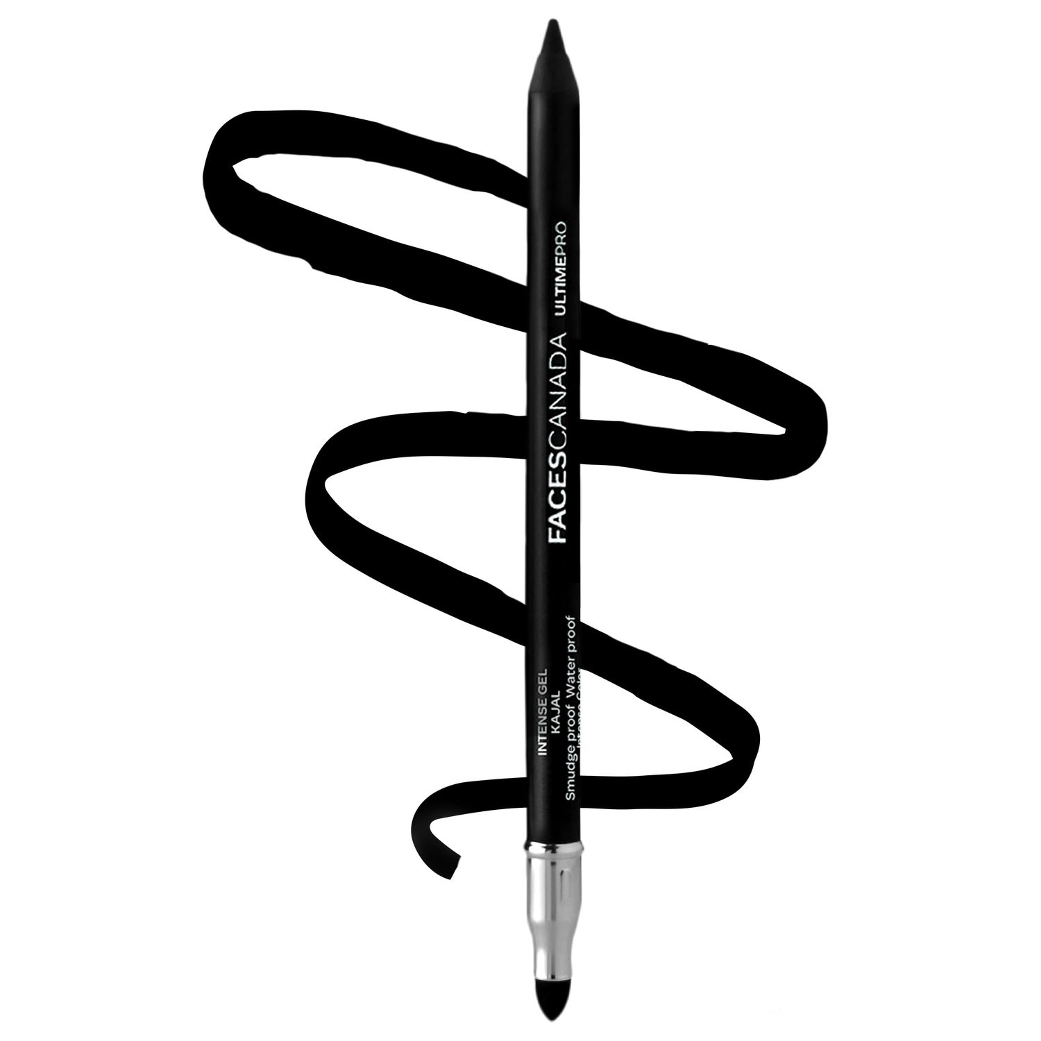 FACESCANADA Ultime Pro Intense Gel Black Eye Pencil | with Smudger &amp; Sharpener | 24HR Long Lasting | Waterproof &amp; Smudge Proof | One Swipe Smooth Glide | 0.04 Oz1.2g
