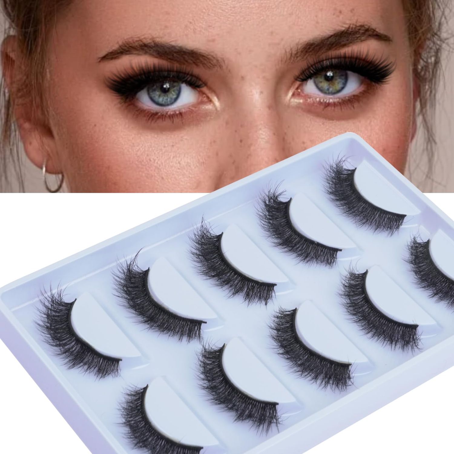 False Eyelashes Cat Eye Look Gekinye 3D Fluffy Volume Curl Faux Mink Lashes 5 Pairs - Handmade Natural Reusable Strip Lashes