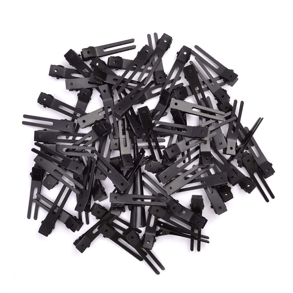 choicbaby 120pcs Double Prong Curl Clips, 1.8&#39; Stainless Steel Hair Clips for Hair Bow, Great Pin Curl Clip, Hair Salon Barber (Black, 1.8 inches, 4.5 cm)