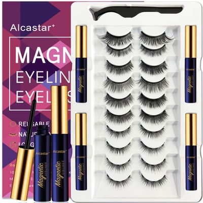 Alcastar Magnetic Eyelashes with Eyeliner Kit, Reusable Magnetic lashes, Waterproof, Long Lasting,Magnet Eyelashes Easy to Apply