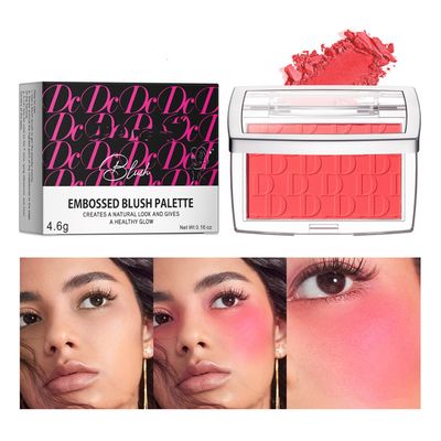 MAEPEOR Embossed Blush 6 Colors Smooth Blendable Face Blush Long-Lasting Natural Look Blush Powder Blush for Cheeks (15 Cherry)