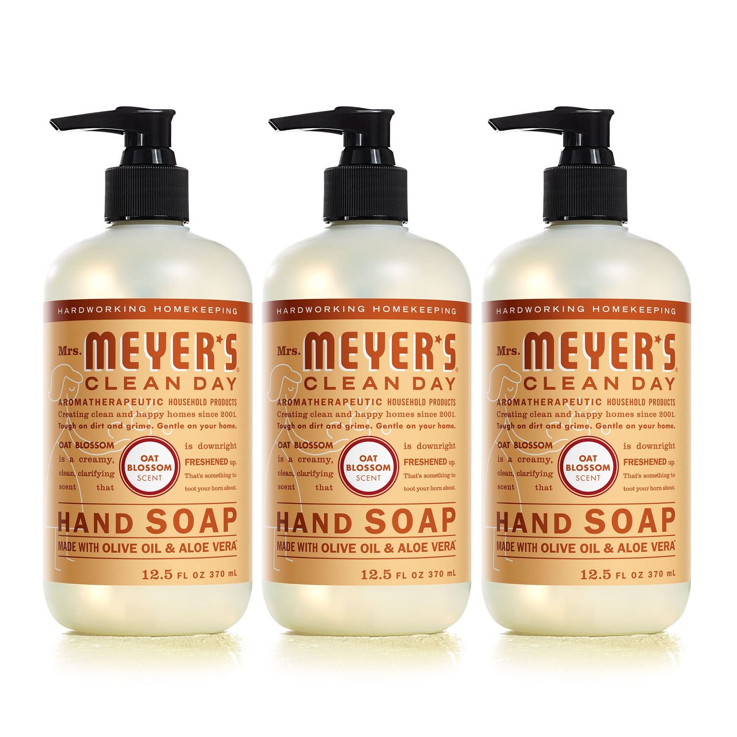 MRS. MEYER&#39;S CLEAN DAY Hand Soap, Made with Essential Oils, Biodegradable Formula, Oat Blossom, 12.5 fl. oz - Pack of 3