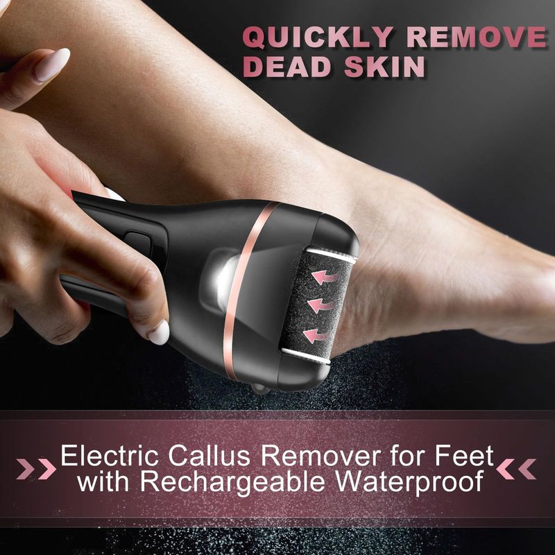 Electric Callus Remover for Feet, Rechargeable Portable Electronic Foot File Pedicure Kit, Waterproof Foot Scrubber File, Professional Pedicure Tools, Foot Care for Dead Skin Ideal Gift, 3 Rollers