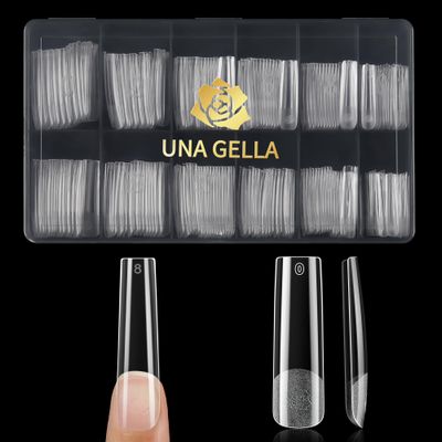 UNA GELLA Extra Long Tapered Sqaure Nail Tips, Pre-buffed 240Pcs Square Gel Tips No C Curve XXL Long Square Gel Nail Tips Full Cover Straight Nail Tips for Nails Extension Home DIY Salon 12 Sizes