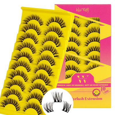 Lash Clusters D Curl Diy Lash Extensions Cluster Lashes 10-16mm Length Eyelash Clusters Wispy Reusable Soft Natural Individual Lashes Cluster Thin Band For Makeup at Home by WLFRHD(Athena)