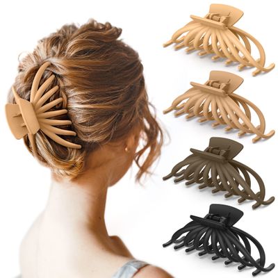 OPAUL Hair Clips for Thick Hair, 4 Pack - Extra Large Hair Claw Clips for Women, 4.75&quot; Hair Accessories for Women Girls Gifts, Neutral 4 Colors Blonde, Caramel, Chestnut, Black