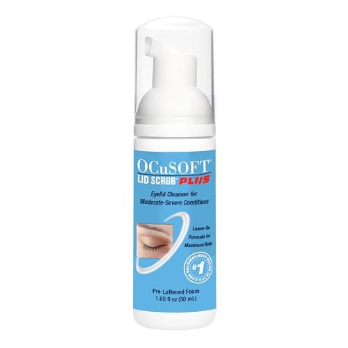 OCuSOFT Lid Scrub PLUS Foam- Moderate to Severe Eyelid Conditions - Instant Foaming Eyelid &amp; Eyelash Cleanser - Extra Strength Daily Eyelid Cleanser to Remove Oil, Dirt, Pollen &amp; Eye Makeup-1.68 fl oz