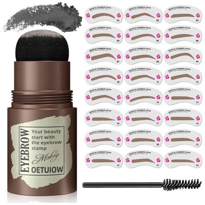 Eyebrow Stamp and Eyebrow Stencil Kit, Eye Brow Stencil Kit for Beginners 24 Reusable and Washable Eyebrow Shaping Kit, Brow Stencil and Stamp Kit Smudge-Proof &amp; Long-Lasting (Dark Black)