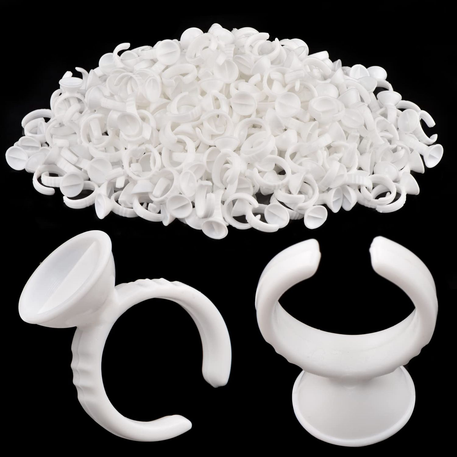 300PCS Lash Extension Glue Ring, 2 Slots Lash Glue Holder Sticker, Glue Cup Pallet, Glue Cup for Lash Tech, Lashes Ring Holder, Nail Art Ring Cup, Eyelash Extensions Supplies White