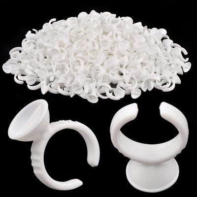 300PCS Lash Extension Glue Ring, 2 Slots Lash Glue Holder Sticker, Glue Cup Pallet, Glue Cup for Lash Tech, Lashes Ring Holder, Nail Art Ring Cup, Eyelash Extensions Supplies White