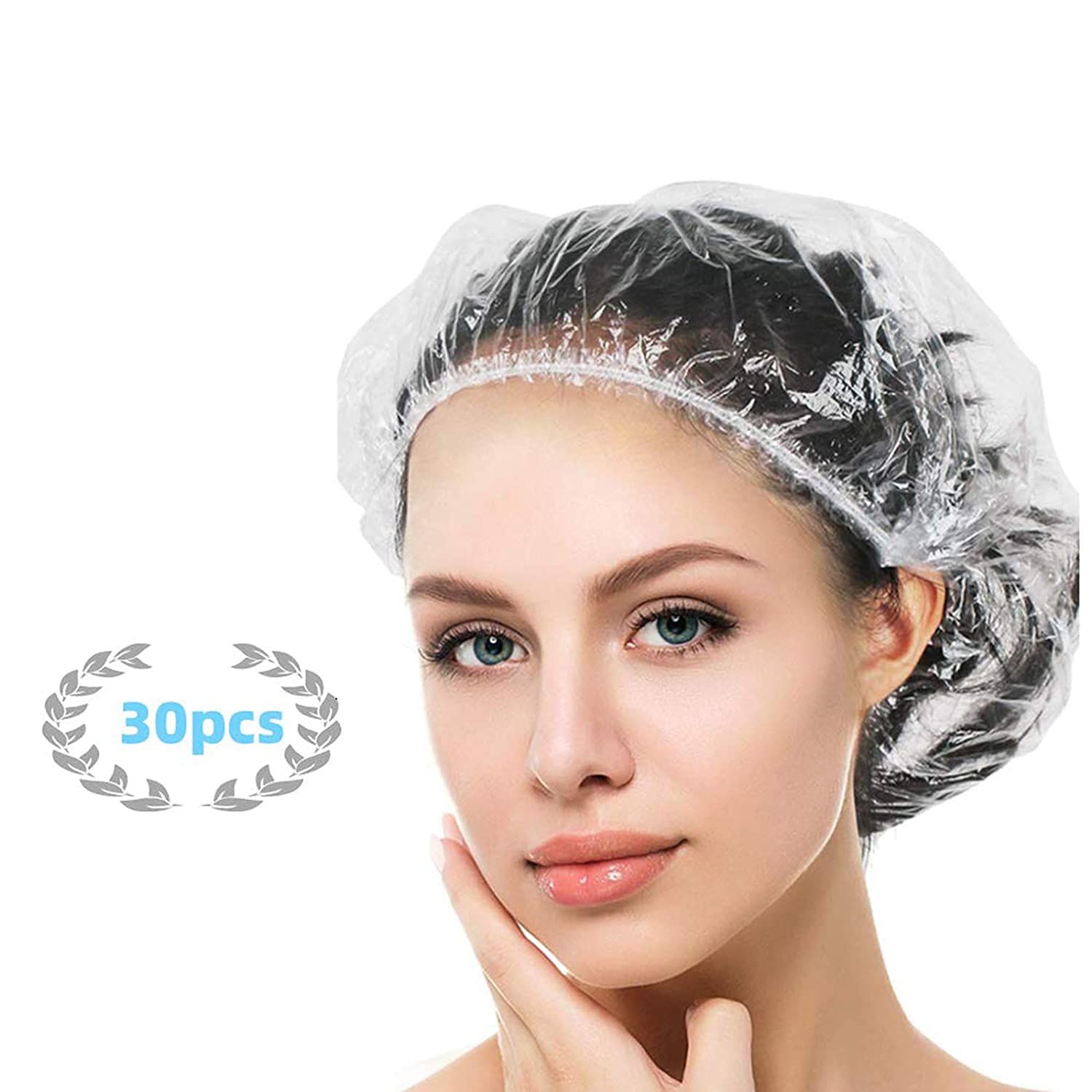 YIZIJIZI 30PCS Disposable Shower Caps, Large Thick Clear Waterproof Shower Cap for Women, large Size 20.5&quot;, Home Use, Spa, Hotel and Hair Salon, Clear Shower Caps for Travel