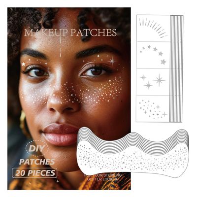 20 Pcs Silver Face Makeup Patches, Glitter Freckles Face Tattoo, Sparkle Makeup Patches, Glitter Freckles,Waterproof Face Glitter Speckles Patches for Women (Silver)