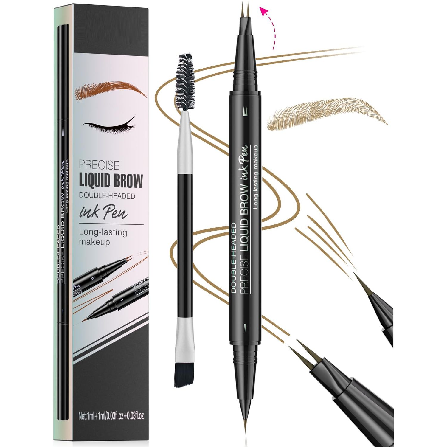 Vawolecy Microblading Eyebrow Pen, Brow Pencil 2-in-1 Dual-Ended Eyebrow Pencil with Micro-Fork-Tip Applicator and Precise Brush-Tip Create Hair Like Brows, Last All-Day
