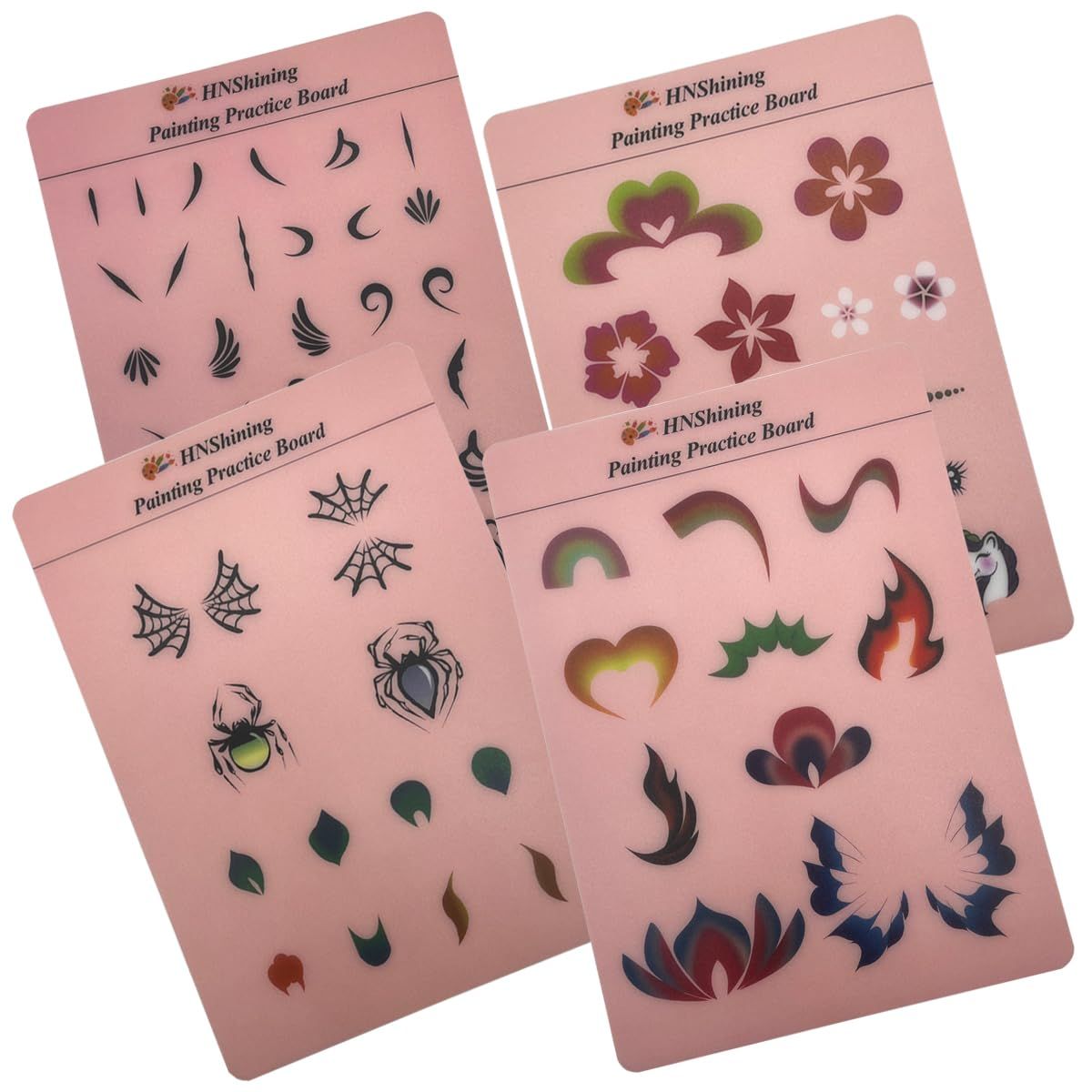 HNShining Face Painting Practice Board,Body Paint Exercise Board with Various Patterns,HNShining Reusable Painting Patterns Exercise Template,Painting Skill Practice Sheet