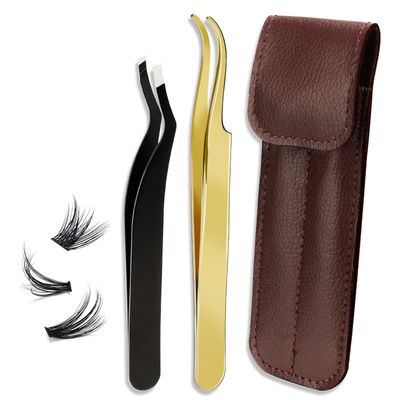 Lash Applicator Tool Lash Tweezers 1 Lash Applicator for Lash Clusters Plus 1 Upgraded Eyebrow Tweezers DIY Eyelash Extension Tweezers Kit Eyelash Applicator Tool (2 pcs)