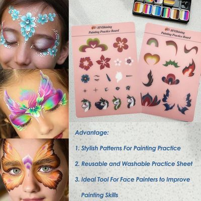 HNShining Face Painting Practice Board,Body Paint Exercise Board with Various Patterns,HNShining Reusable Painting Patterns Exercise Template,Painting Skill Practice Sheet