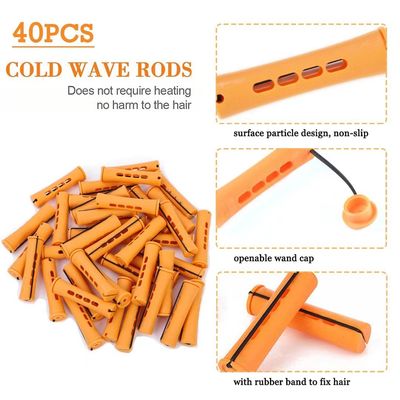 40pcs Cold Wave Perm Rods Set for Women's Long &amp; Short Natural Hair - Plastic Orange Rollers for Curling and DIY Hairdressing