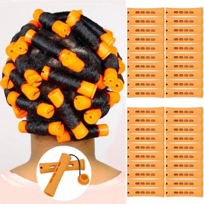 40pcs Cold Wave Perm Rods Set for Women&#39;s Long &amp; Short Natural Hair - Plastic Orange Rollers for Curling and DIY Hairdressing