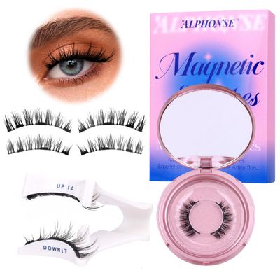 Reusable Magnetic Eyelashes with Applicator Manga Magnetic Lashes with Clamp Natural Look No Glue False Eyelashes Without Eyeliner ALPHONSE pestaas postizas magneticas