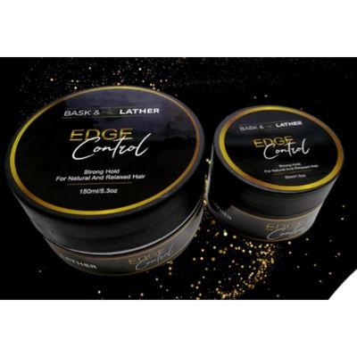 BASK &amp; LATHER Strong Hold Edge Control Gel with Castor Oil, Non-Greasy, Non-Flaking, No White Cast, Long Lasting, Supports Hair Growth, Natural Formula, For All Hair Types, 5.3 Fl Oz