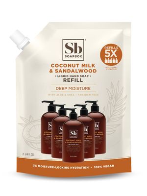 Soapbox Liquid Hand Soap Refill, Coconut Milk &amp; Sandalwood | Vegan, Paraben Free, Moisturizing, Natural Hand Wash Refill for Kitchen and Bathroom, 64oz Half Gallon Refill (Pack of 1)