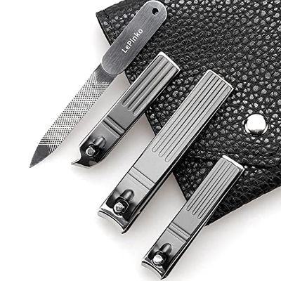Nail Clippers Set, Toenail Clippers for Thick and Ingrown Nails, Fingernail Cutters for Men Women with PU Case 4PCS