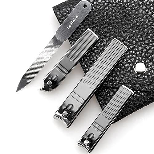Nail Clippers Set, Toenail Clippers for Thick and Ingrown Nails, Fingernail Cutters for Men Women with PU Case 4PCS