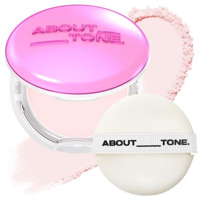 ABOUT TONE Glow Powder Pact 0.28oz - Shining Tone-Up Pressed Powder Compact with Mirror and Puff Natural Peach Pearl Shimmery Blur Finish Face Makeup Setting Finishing Transparent Sebum Control Vegan