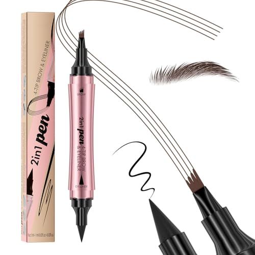 Magic Microblading Eyebrow Pencil, Upgraded 3D 4-Tip eye brow pencils for women, 2-In-1 Eyebrow Pencil Dark Brown, Waterproof Eyebrow Pen To Create Natural Makeup(Dark brown)