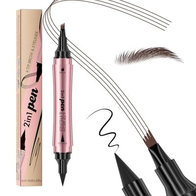 Magic Microblading Eyebrow Pencil, Upgraded 3D 4-Tip eye brow pencils for women, 2-In-1 Eyebrow Pencil Dark Brown, Waterproof Eyebrow Pen To Create Natural Makeup(Dark brown)