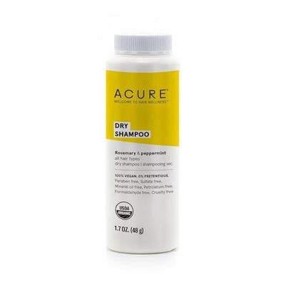 Acure Dry Shampoo - All Hair Types | 100% Vegan | Certified Organic | Rosemary &amp; Peppermint - Absorbs Oil &amp; Removes Impurities Without Water | 1.7 Oz
