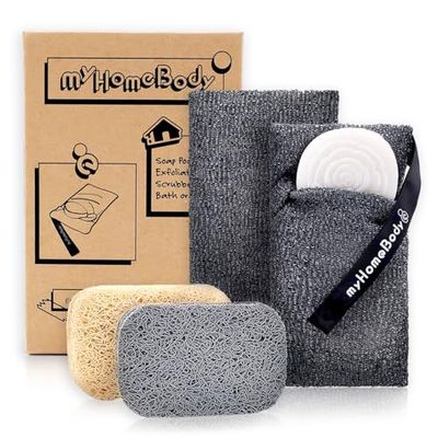 myHomeBody Soap Pocket Exfoliating Soap Saver Pouch, Body Scrubber Sponge, Exfoliator for Bath or Shower, for Large Bar Soap or Leftover Bits, Graphite Gray, 2 Pack  2 Soap Lifting Pads