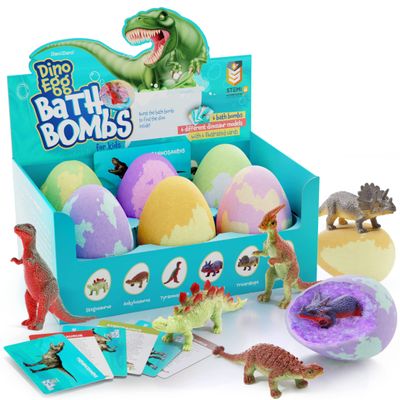 Dan&amp;Darci Dino Egg Bath Bombs for Kids - Easter Kids Bath Bomb with Surprise Inside - Dinosaur Toys Gift for Boys and Girls Ages 6 7 8 Years Old Toy Kid Gifts - Fun Educational Toys Dino Fizzy