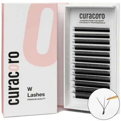 Curacoro W Eyelashes Extensions - 3D Handmade Volume Eyelashes, C CC D Curl, Thickness 0.050.07mm, 9-15mm Length Mixed Tray, Full Fluffy Volume Look, Long Lasting &amp; Easy Application