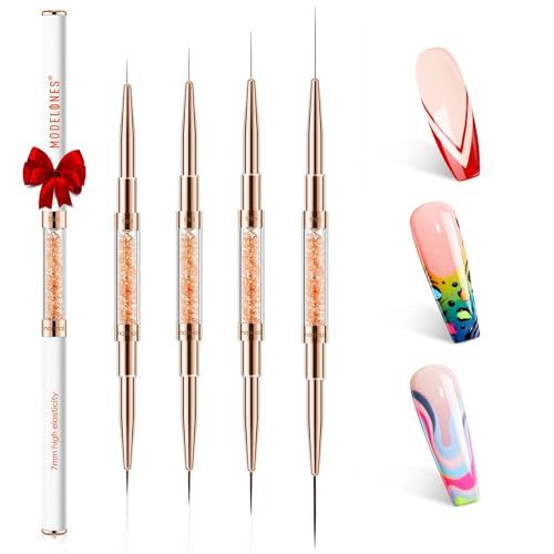 modelones Nail Art Brushes, Super Fine Thin Liner Nail Brush Set Sizes 7111520mm for Nail Gel Polish Painting Designs with Acrylic Rhinestone Handle Gift For Women