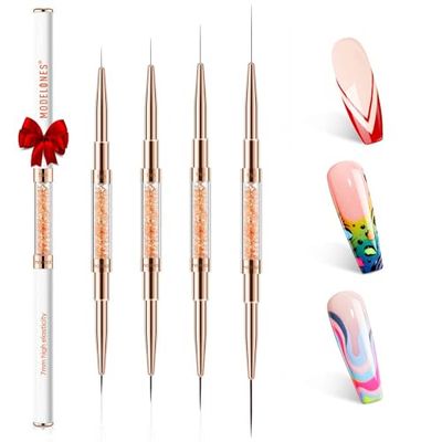 modelones Nail Art Brushes, Super Fine Thin Liner Nail Brush Set Sizes 7111520mm for Nail Gel Polish Painting Designs with Acrylic Rhinestone Handle Gift For Women