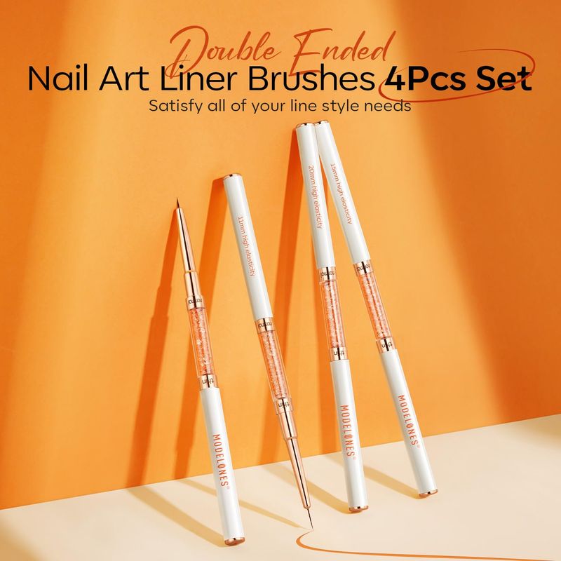 modelones Nail Art Brushes, Super Fine Thin Liner Nail Brush Set Sizes 7111520mm for Nail Gel Polish Painting Designs with Acrylic Rhinestone Handle Gift For Women