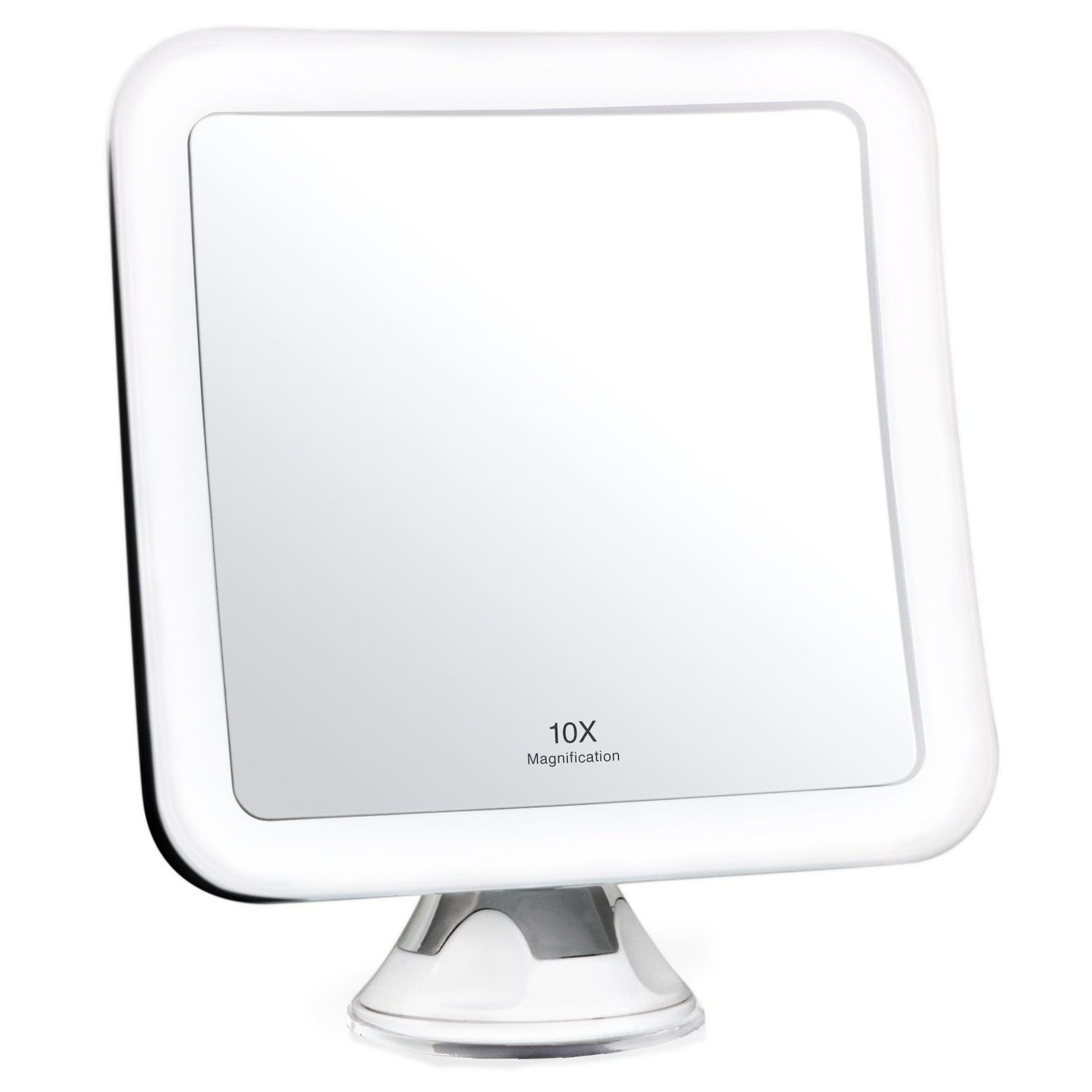 Fancii 10X Magnifying Lighted Makeup Mirror - Daylight LED Vanity Mirror - Compact, Cordless, Locking Suction, 6.5&quot; Wide, 360 Rotation, Portable Illuminated Bathroom Mirror (Square)
