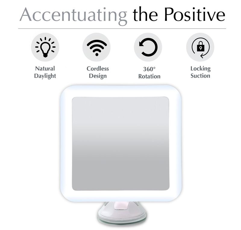 Fancii 10X Magnifying Lighted Makeup Mirror - Daylight LED Vanity Mirror - Compact, Cordless, Locking Suction, 6.5" Wide, 360 Rotation, Portable Illuminated Bathroom Mirror (Square)