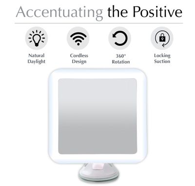 Fancii 10X Magnifying Lighted Makeup Mirror - Daylight LED Vanity Mirror - Compact, Cordless, Locking Suction, 6.5" Wide, 360 Rotation, Portable Illuminated Bathroom Mirror (Square)