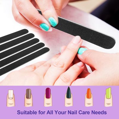 Emery Board Nail Files (24 Pack), 100180 Grit Wooden Nail File for Natural Nails, 7 Inches Emory Filers Manicure Tool Set Disposable Nail File for Home Salon Black