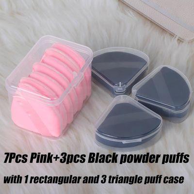 Ocim 10Pcs Triangle Powder Puffs for Face Powder,Soft Velour Makeup Setting Powder Puff with Case,Black&amp;Pink