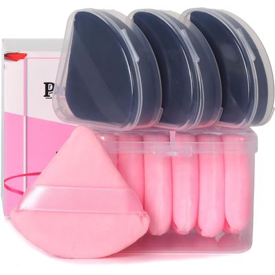 Ocim 10Pcs Triangle Powder Puffs for Face Powder,Soft Velour Makeup Setting Powder Puff with Case,Black&amp;Pink