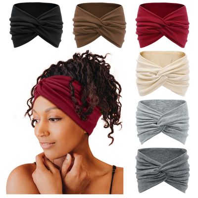 Tobeffect Wide Headbands for Women, 7&#39;&#39; Extra Large Turban Headband Boho Hairband Hair Twisted Knot Accessories, 6 Pack