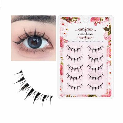 Emotao Japanese Style False Eyelashes Makeup Manga Lashes Cosplay Anime Eyelash Lashes Doll Eye Natural 5 Pairs Asian False Eyelashes Pack Look Like IndividualM9