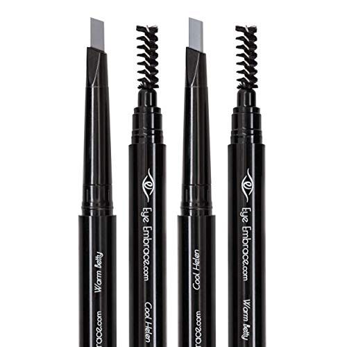 Eye Embrace Light Gray Eyebrow Pencils Warm Betty &amp; Cool Helen 2 Pack Bundle - Waterproof, Double-Ended Automatic Angled Tip &amp; Spoolie Brush, Cruelty-Free