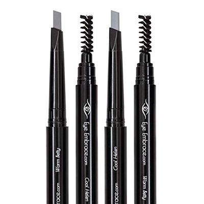 Eye Embrace Light Gray Eyebrow Pencils Warm Betty &amp; Cool Helen 2 Pack Bundle - Waterproof, Double-Ended Automatic Angled Tip &amp; Spoolie Brush, Cruelty-Free