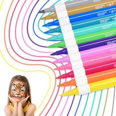 SAYEEC Acrylic Face Paint Pens Kit 12 Colors Nail Art Polish Pens Brush Tip Washable Temporary Tattoo Body Markers for Skin Cosplay Makeup Birthday Halloween Rock Painting Card Making DIY Nail Beauty