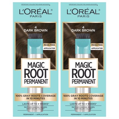 L&#39;Oreal Paris Magic Root Rescue 10 Minute Root Hair Coloring Kit, Permanent Hair Color with Quick Precision Applicator, 100 percent Gray Coverage, 4 Dark Brown, 2 count
