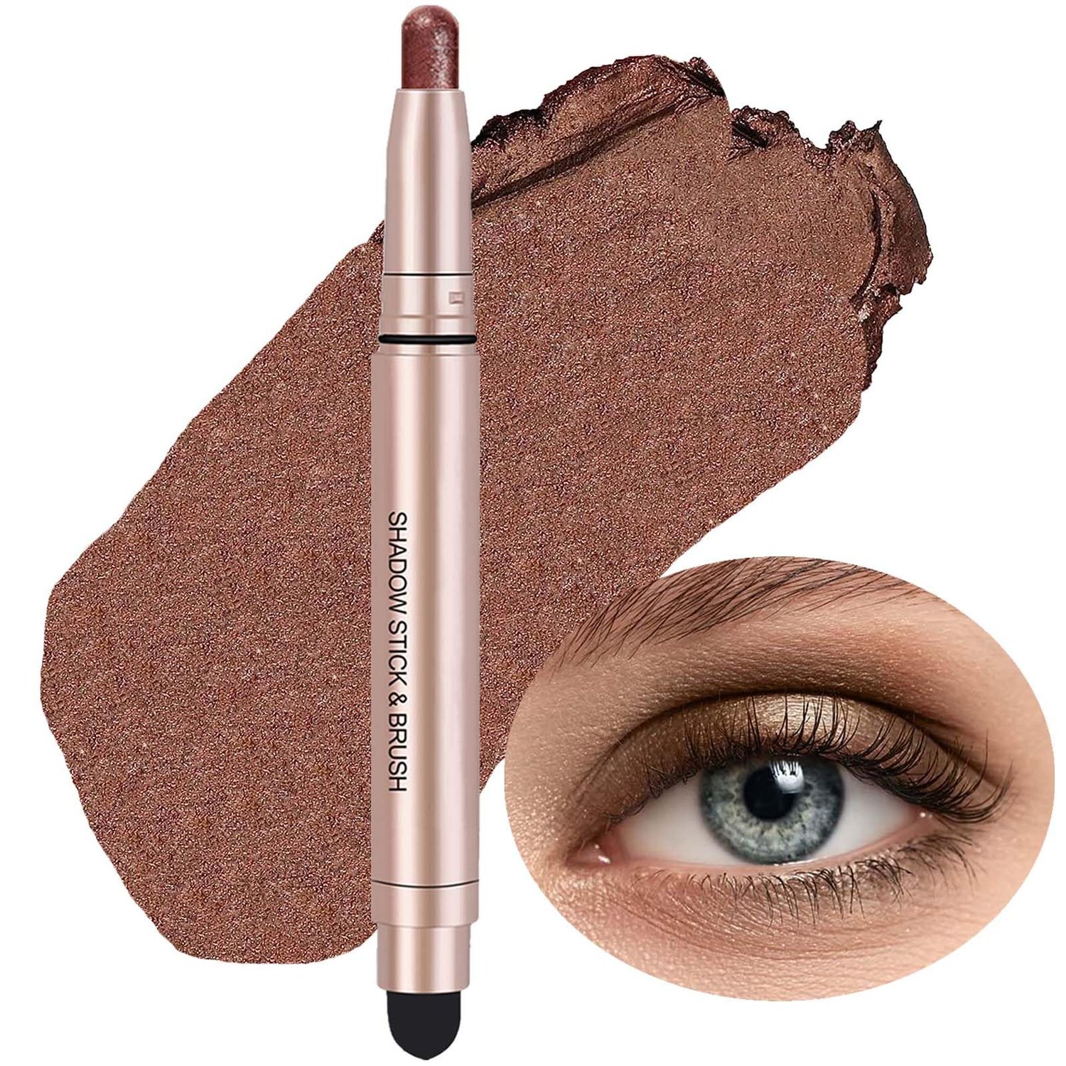 Qeetvia Brown Eyeshadow Stick Makeup, Waterproof Hypoallergenic Long Lasting Cream Eye Shadow Pencil, Highlighter Matte Crayon eyes liner, Glitter Primer Palette Shimmer Eyeliner Pen
